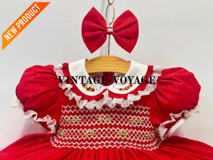 PRE ORDER&GET NEXT WEEK! NEW! ROSEMARY RED HAND SMOCKED DRESS & HAIR BOWS Baby & Toddler Dresses