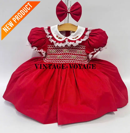 PRE ORDER&GET NEXT WEEK! NEW! ROSEMARY RED HAND SMOCKED DRESS & HAIR BOWS 6M Baby & Toddler Dresses