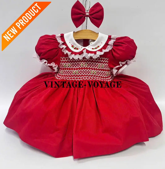 PRE ORDER&GET NEXT WEEK! NEW! ROSEMARY RED HAND SMOCKED DRESS & HAIR BOWS 6M Baby & Toddler Dresses