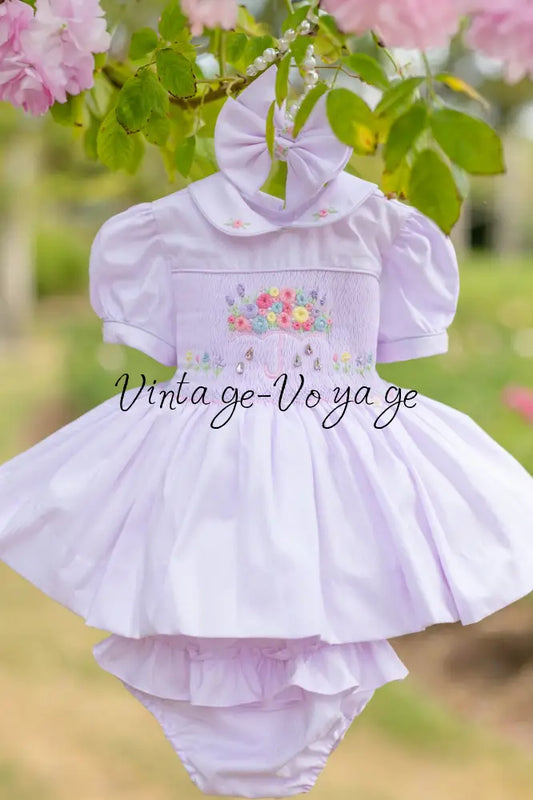 NEW SEASON🍁☔️GEMMA💎HAND-SMOCKED🧵🪡👑BABY LILAC💜DRESS & ACCESSORIES🎀 - 6M - Baby & Toddler Dresses