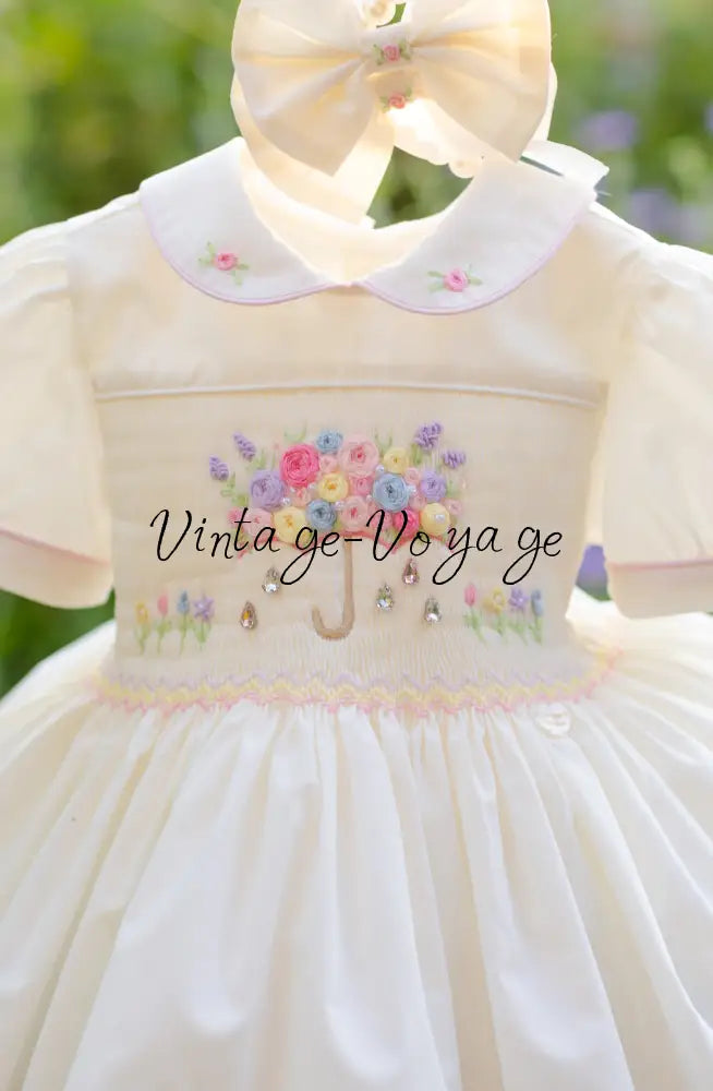 NEW SEASON☔️🍁GEMMA💎HAND-SMOCKED🧵🪡👑CREAM🍦DRESS & ACCESSORIES🎀 - 6M - Baby & Toddler Dresses