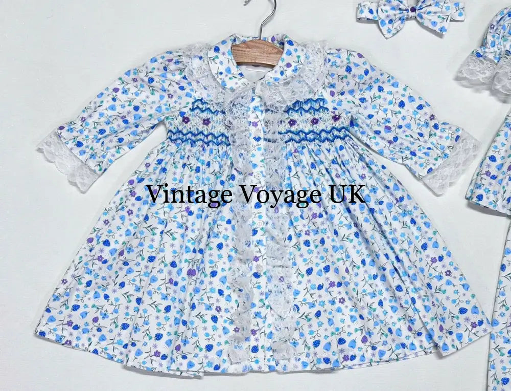 PRE-ORDER & GET NEXT WEEK! NEW! SUNNY BLUE FLORAL HAND-SMOCKED PJ & GOWN SET pyjama set