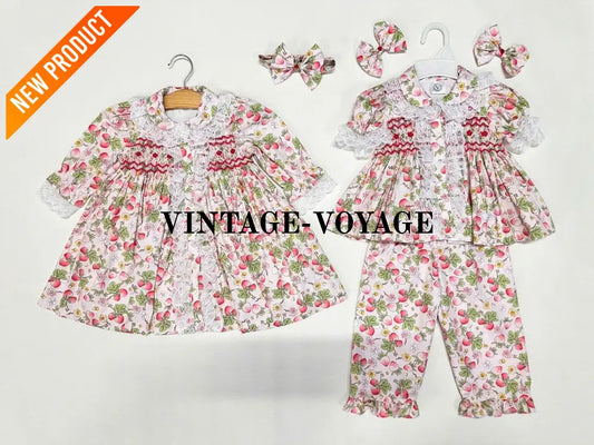 PRE-ORDER & GET NEXT WEEK! NEW! SUNNY STRAWBERRY PRINT HAND-SMOCKED PJ & GOWN SET 6 months pyjama set