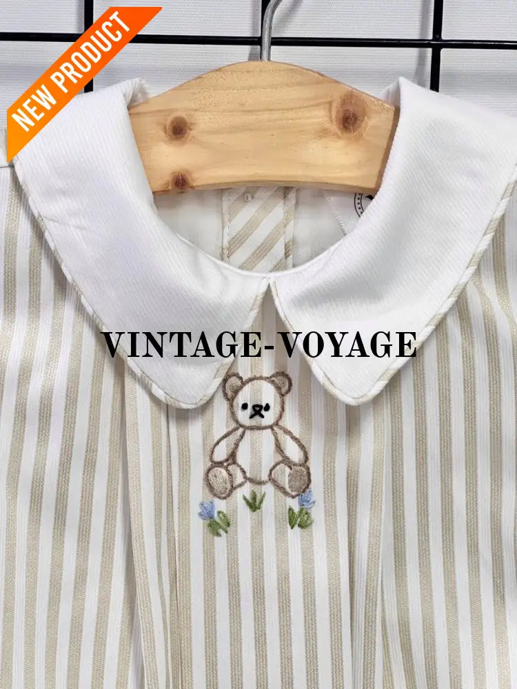 PRE ORDER&GET NEXT WEEK!NEW🤩TEDDY SILVER/GREY STRIPED HAND EMBROIDERED🧵🪡BABY BOYS ROMPER & BIB🦒 Baby & Toddler Outfits