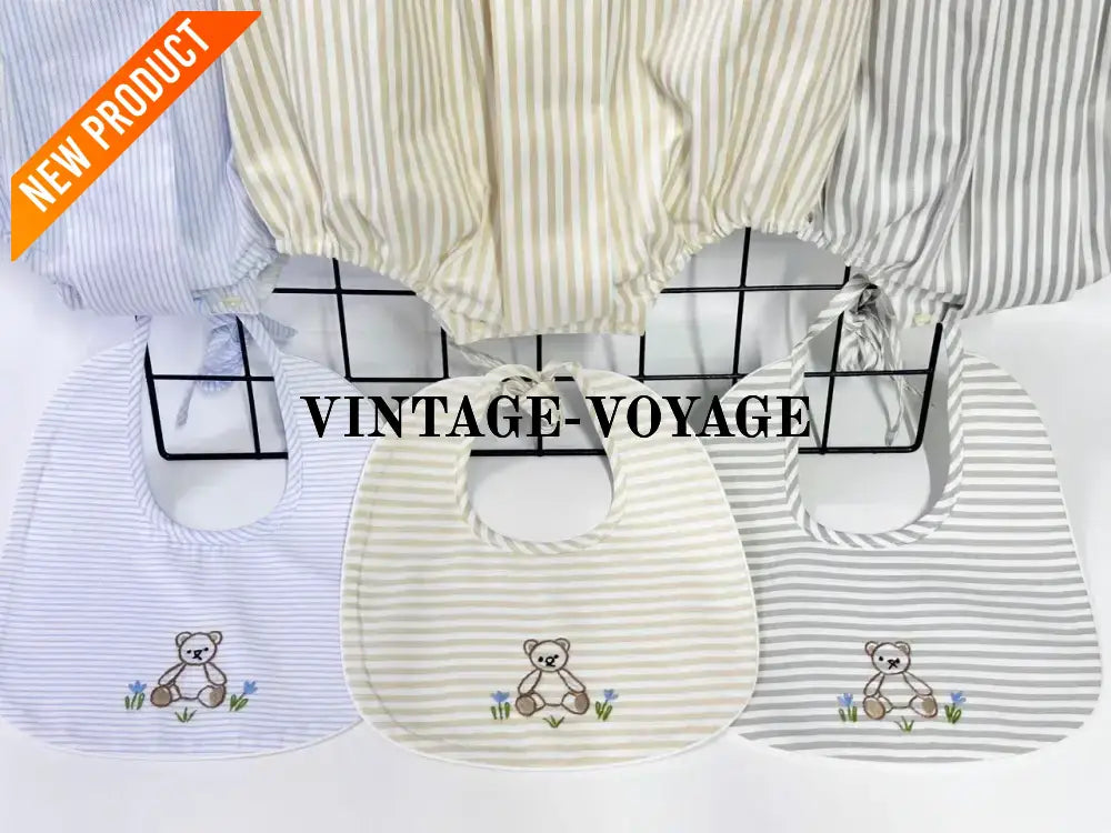 PRE ORDER&GET NEXT WEEK!NEW🤩TEDDY BLUE STRIPED HAND EMBROIDERED🧵🪡BABY BOYS ROMPER & BIB🦒 Baby & Toddler Outfits