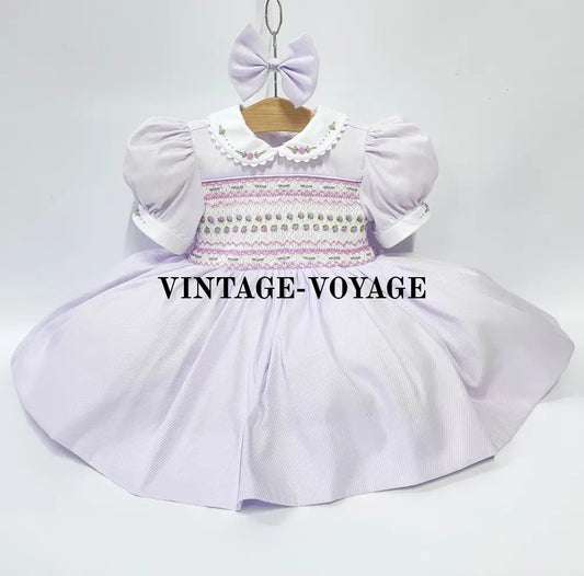 PRE ORDER! NEW! PALOMA PASTEL LILAC FRONT & BACK HAND SMOCKED DRESS & BOWS 6M Baby & Toddler Dresses