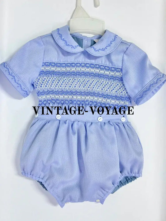 PRE-ORDER! BABY BOYS BLUE ANTONY HAND-SMOCKED ROMPER SUIT🧵🪡 1m Baby & Toddler Outfits