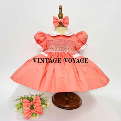 Pre-Order & Get It Next Week🤩Jody Peach 🧡Hand-Smocked Dress Hair Bows🎀🎀 3Y Baby Toddler Dresses