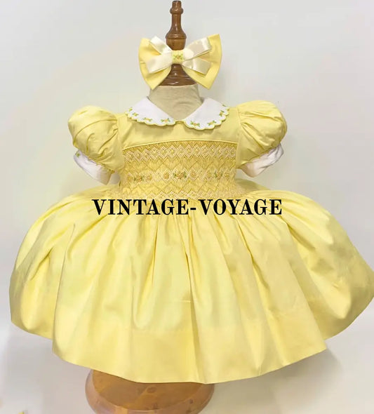 Pre-Order & Get It Next Week! May Lemon Hand-Smocked Dress Hair Bows Or Headbands 6M Baby Toddler