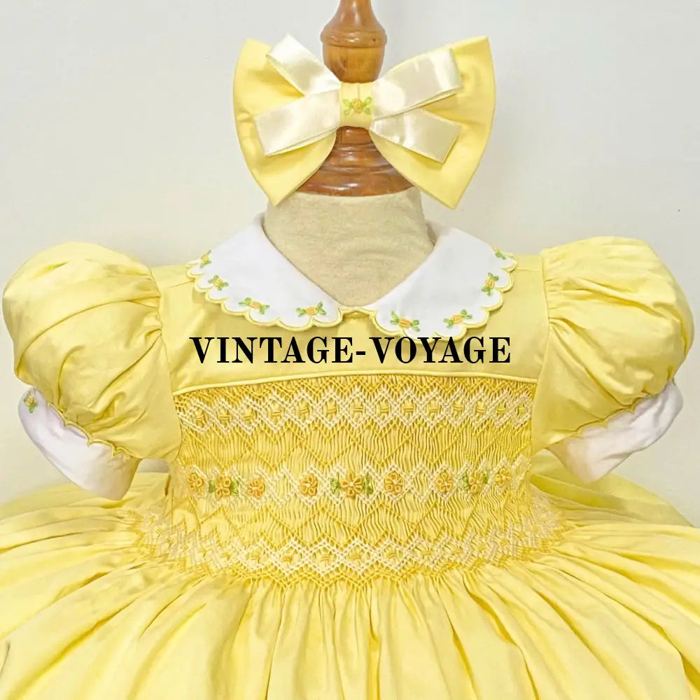 Pre-Order & Get It Next Week! May Lemon Hand-Smocked Dress Hair Bows Or Headbands Baby Toddler