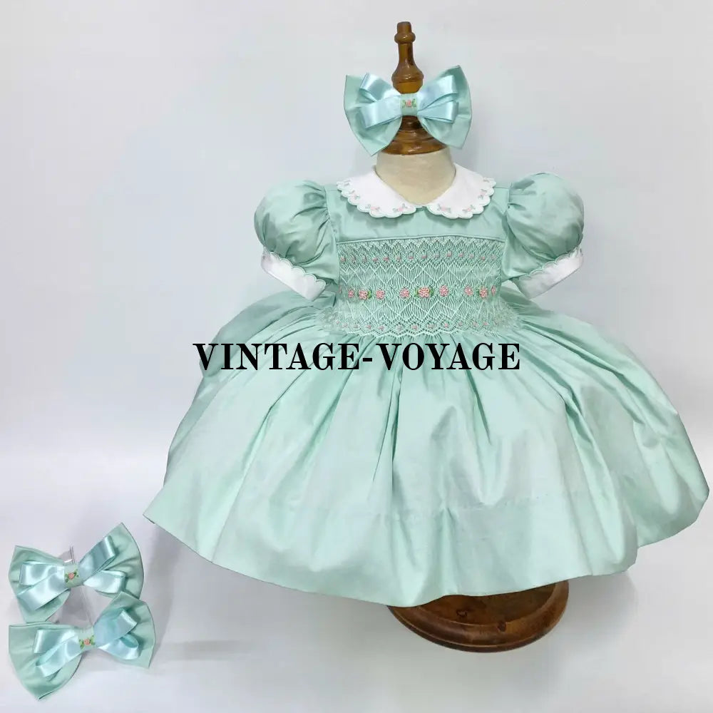 Pre-Order & Get It Next Week! May Mint Hand-Smocked Dress Hair Bows Or Headbands 6M Baby Toddler