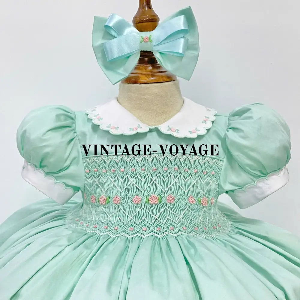 Pre-Order & Get It Next Week! May Mint Hand-Smocked Dress Hair Bows Or Headbands Baby Toddler