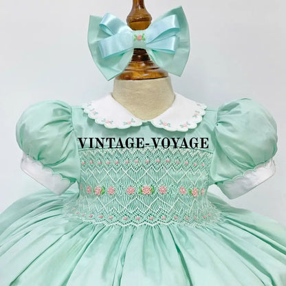 Pre-Order & Get It Next Week! May Mint Hand-Smocked Dress Hair Bows Or Headbands Baby Toddler