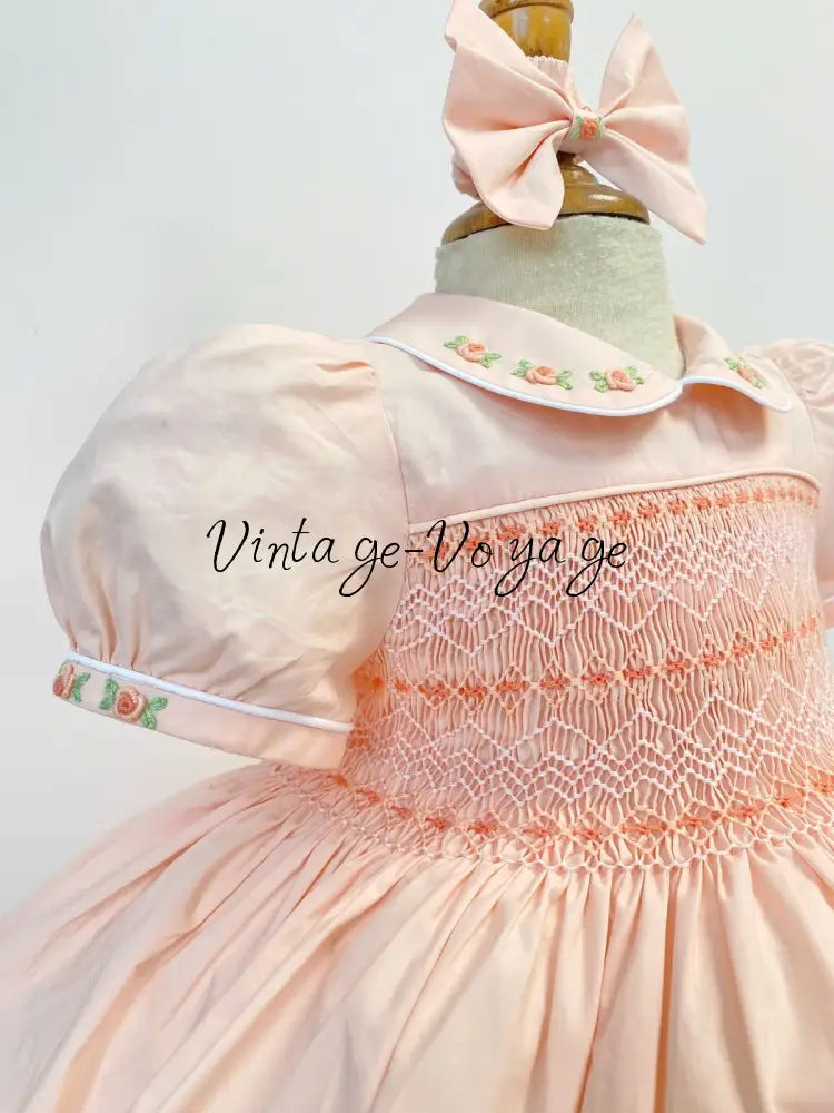 PRE-ORDER & GET IT NEXT WEEK‼️NEW☀️ANGELINA PEACH🍑HAND-SMOCKED🧵🪡DRESS PANTIES & HAIR ACCESSORIES🎀 - Baby & Toddler