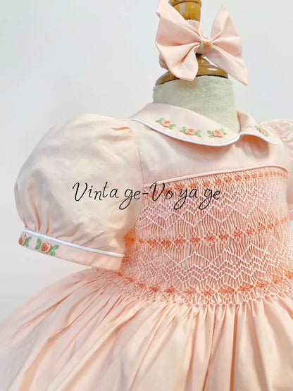 PRE-ORDER & GET IT NEXT WEEK‼️NEW☀️ANGELINA PEACH🍑HAND-SMOCKED🧵🪡DRESS PANTIES & HAIR ACCESSORIES🎀 - Baby & Toddler
