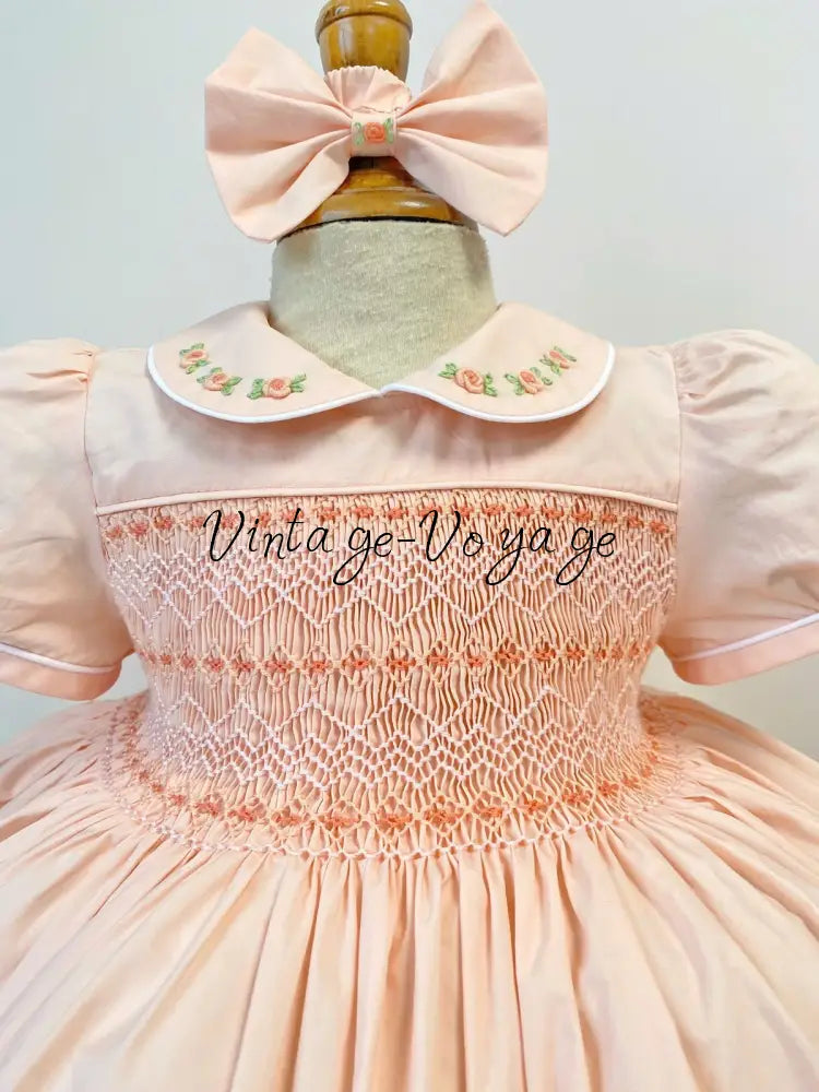 PRE-ORDER & GET IT NEXT WEEK‼️NEW☀️ANGELINA PEACH🍑HAND-SMOCKED🧵🪡DRESS PANTIES & HAIR ACCESSORIES🎀 - Baby & Toddler