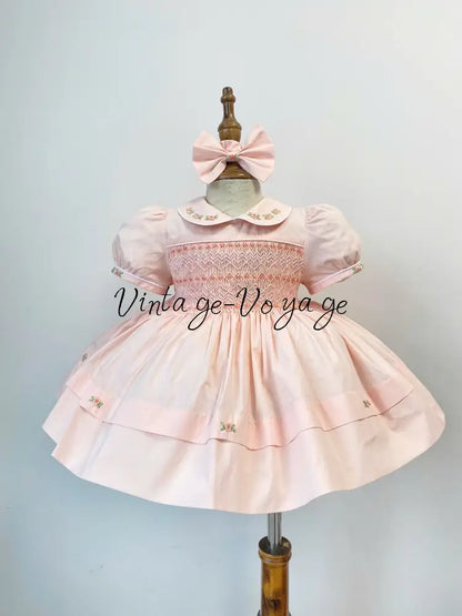 PRE-ORDER & GET IT NEXT WEEK‼️NEW☀️ANGELINA PEACH🍑HAND-SMOCKED🧵🪡DRESS PANTIES & HAIR ACCESSORIES🎀 - NB-1M - Baby &