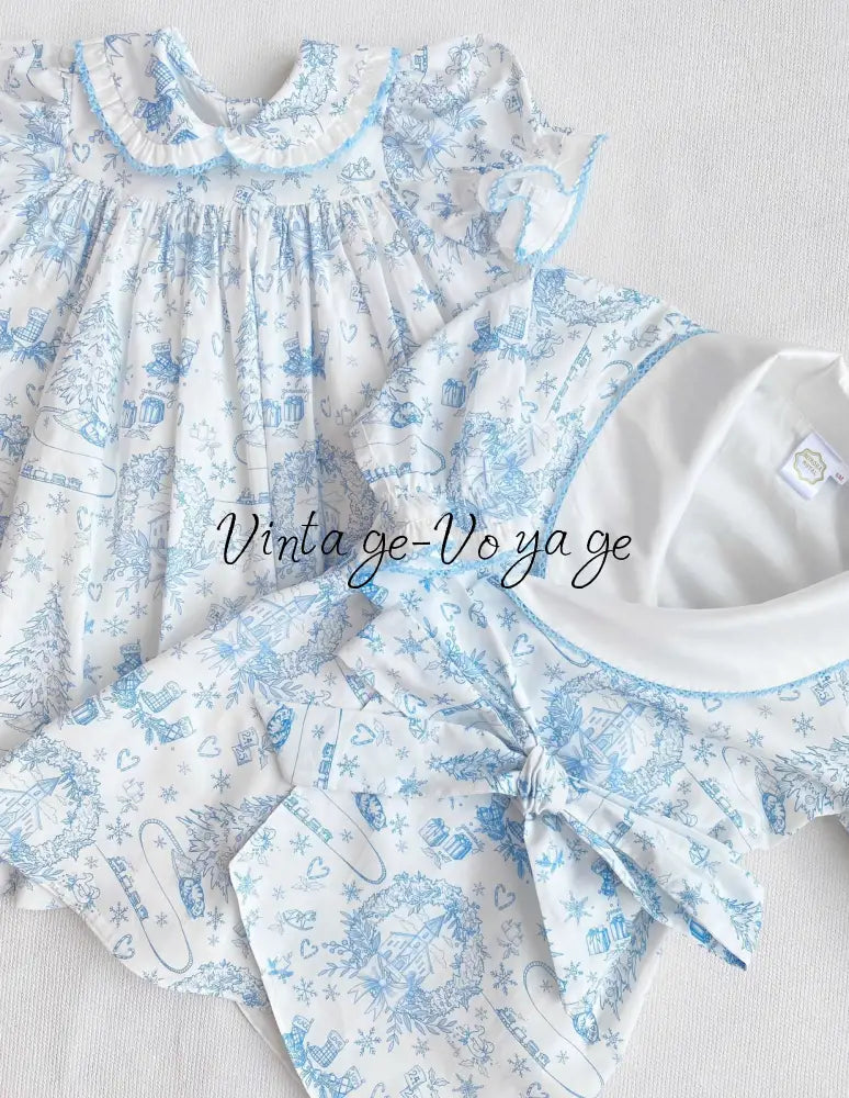 PRE-ORDER & GET IT NEXT WEEK! NEW! Baby/Toddler Girls Blue Christmas Print Nightdress & Dressing Gown Set - 3Y - pyjama