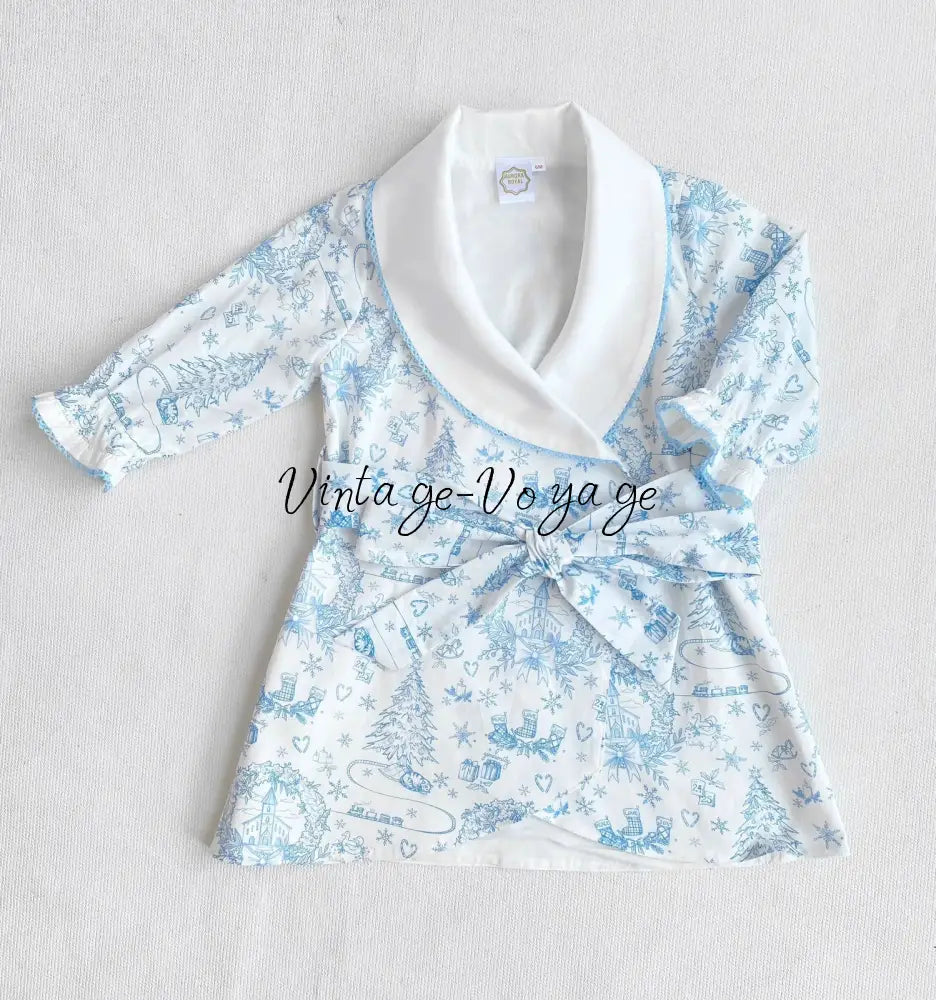 PRE-ORDER & GET IT NEXT WEEK! NEW! Baby/Toddler Girls Blue Christmas Print Nightdress & Dressing Gown Set - pyjama set