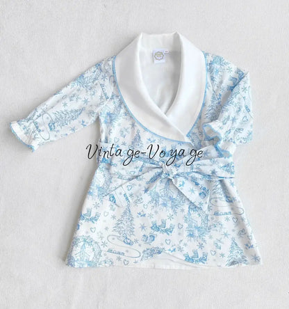PRE-ORDER & GET IT NEXT WEEK! NEW! Baby/Toddler Girls Blue Christmas Print Nightdress & Dressing Gown Set - pyjama set
