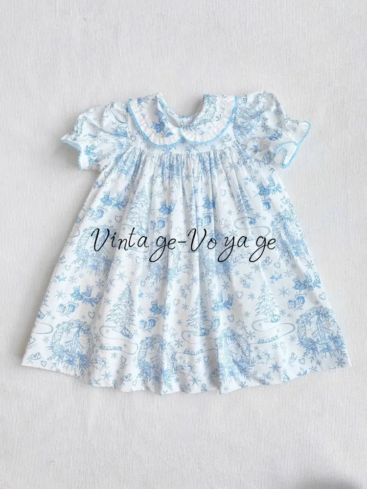 PRE-ORDER & GET IT NEXT WEEK! NEW! Baby/Toddler Girls Blue Christmas Print Nightdress & Dressing Gown Set - pyjama set