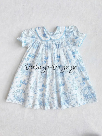 PRE-ORDER & GET IT NEXT WEEK! NEW! Baby/Toddler Girls Blue Christmas Print Nightdress & Dressing Gown Set - pyjama set