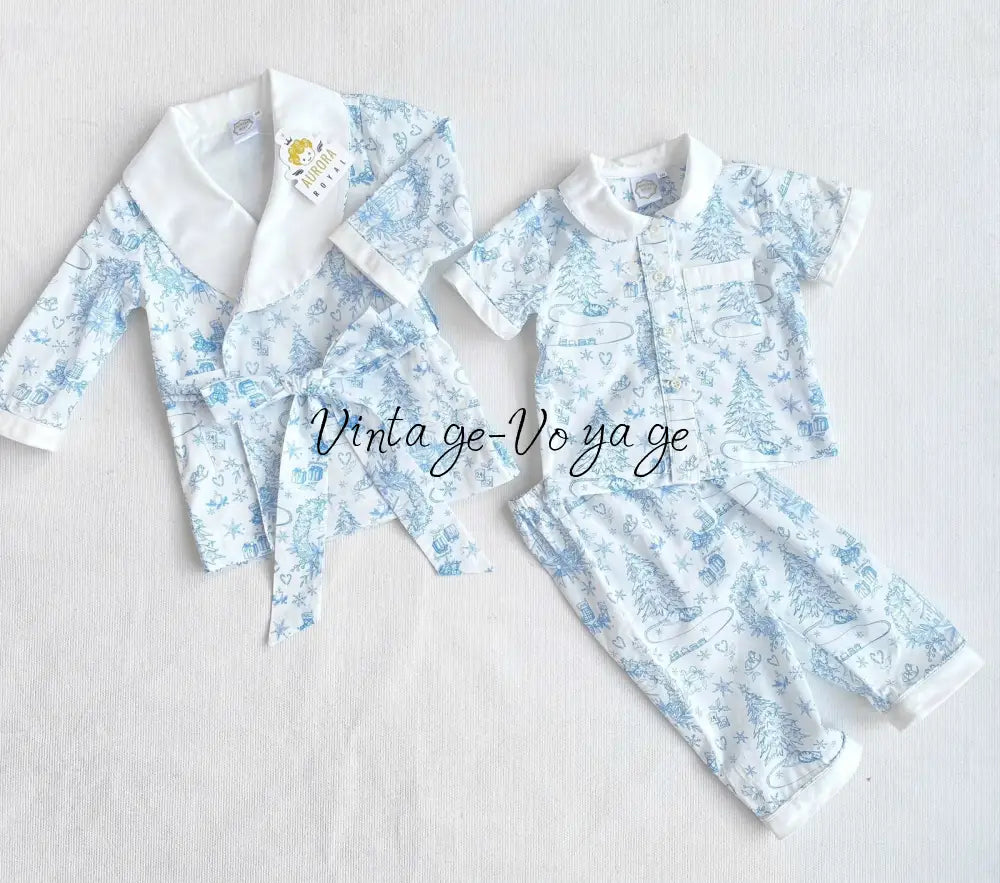 PRE-ORDER & GET IT NEXT WEEK! NEW! Boys Blue Custom Print Pyjamas & Dressing Gown Set - 3M - pyjama set