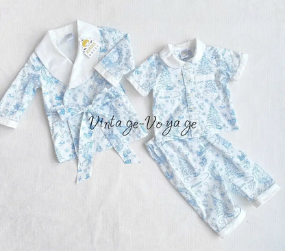 PRE-ORDER & GET IT NEXT WEEK! NEW! Boys Blue Custom Print Pyjamas & Dressing Gown Set - 3M - pyjama set