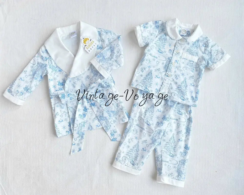 PRE-ORDER & GET IT NEXT WEEK! NEW! Boys Blue Custom Print Pyjamas & Dressing Gown Set - pyjama set