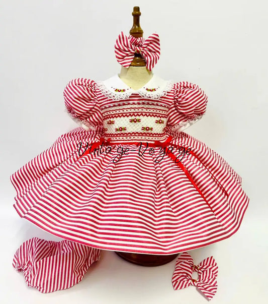 PRE-ORDER & GET IT NEXT WEEK! NEW🤩CANDY👑RED HAND-SMOCKED🧵🪡DRESS PANTIES & HAIR ACCESSORIES🎀 3-6 months Baby & Toddler