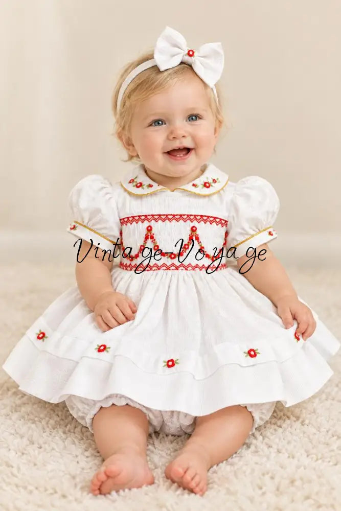PRE-ORDER & GET IT NEXT WEEK! NEW! CASSANDRA BISCUIT HAND-SMOCKED DRESS & ACCESSORIES - 6M - Baby & Toddler Dresses