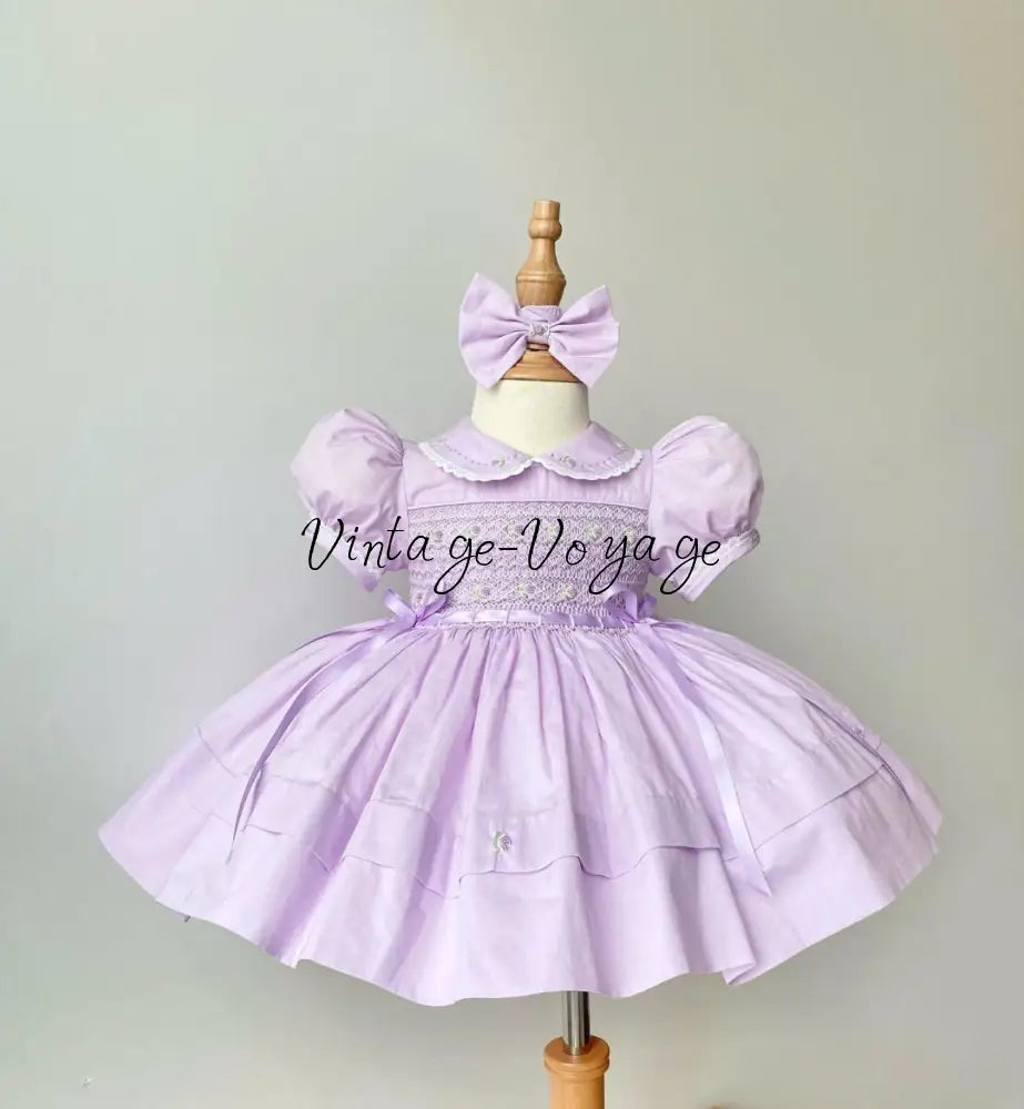 PRE-ORDER & GET IT NEXT WEEK‼️NEW🤩DELPHINA LILAC💜HAND-SMOCKED🧵🪡👑DRESS PANTIES & HAIR BOWS🎀🎀 - 3M - Baby & Toddler