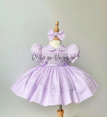 PRE-ORDER & GET IT NEXT WEEK‼️NEW🤩DELPHINA LILAC💜HAND-SMOCKED🧵🪡👑DRESS PANTIES & HAIR BOWS🎀🎀 - 3M - Baby & Toddler