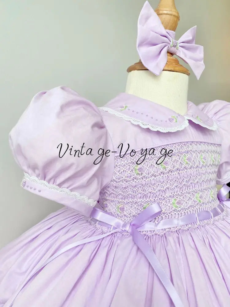 PRE-ORDER & GET IT NEXT WEEK‼️NEW🤩DELPHINA LILAC💜HAND-SMOCKED🧵🪡👑DRESS PANTIES & HAIR BOWS🎀🎀 - Baby & Toddler Dresses