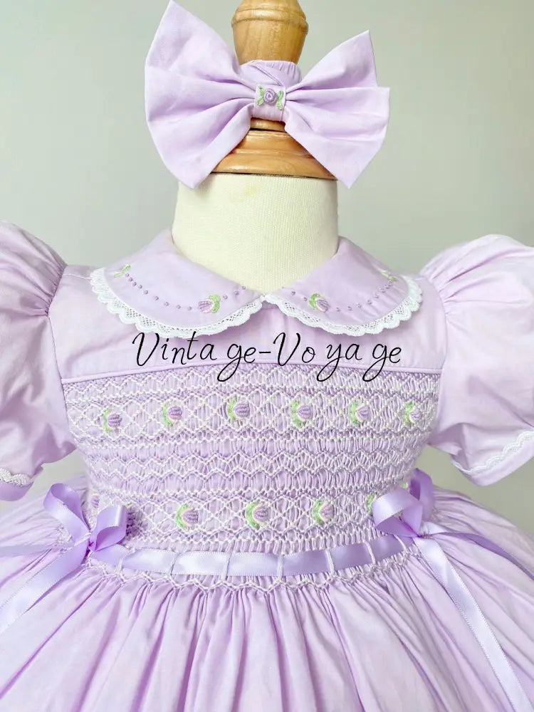 PRE-ORDER & GET IT NEXT WEEK‼️NEW🤩DELPHINA LILAC💜HAND-SMOCKED🧵🪡👑DRESS PANTIES & HAIR BOWS🎀🎀 - Baby & Toddler Dresses