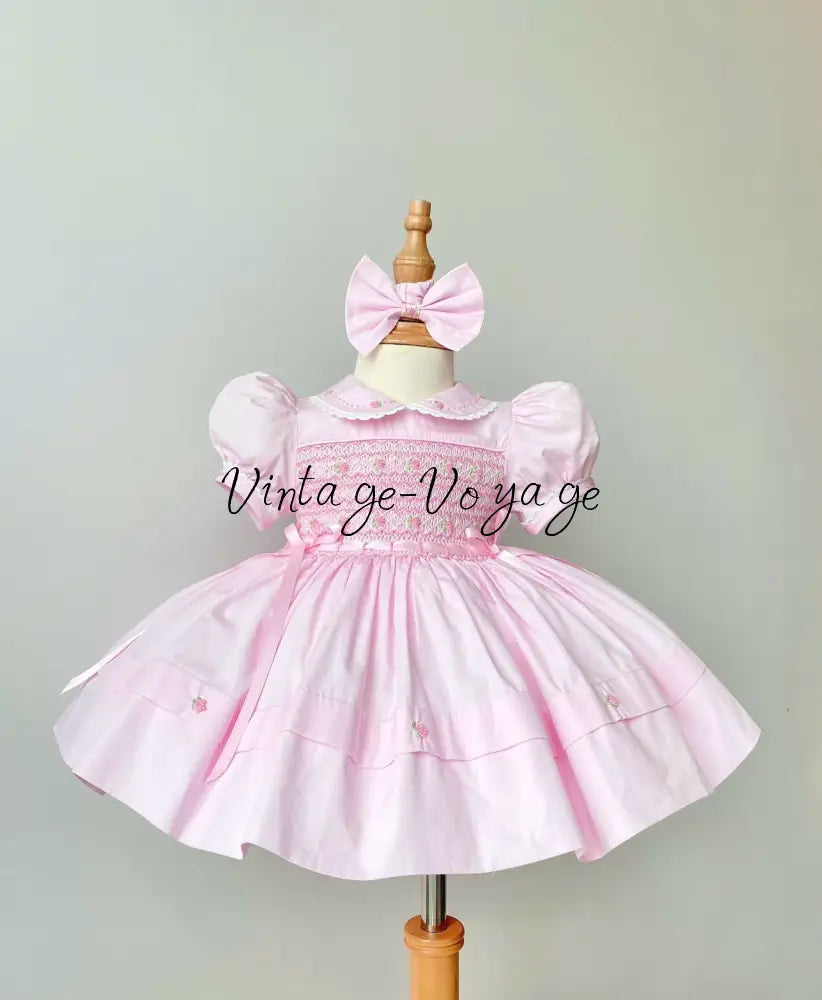 PRE-ORDER & GET IT NEXT WEEK‼️NEW😍DELPHINA PINK🌸HAND-SMOCKED🧵🪡👑DRESS PANTIES & HAIR ACCESSORIES🎀 - 3M - Baby & Toddler