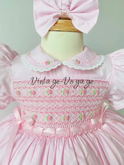 PRE-ORDER & GET IT NEXT WEEK‼️NEW😍DELPHINA PINK🌸HAND-SMOCKED🧵🪡👑DRESS PANTIES & HAIR ACCESSORIES🎀 - 6M - Baby & Toddler
