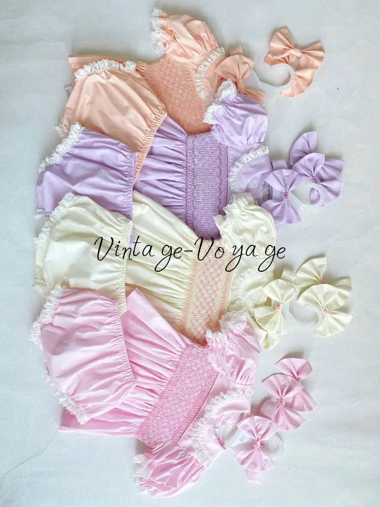 PRE-ORDER & GET IT NEXT WEEK! NEW! FREYA PEACH HAND-SMOCKED SHORT DRESS,PANTIES & HAIR ACCESSORIES Baby & Toddler