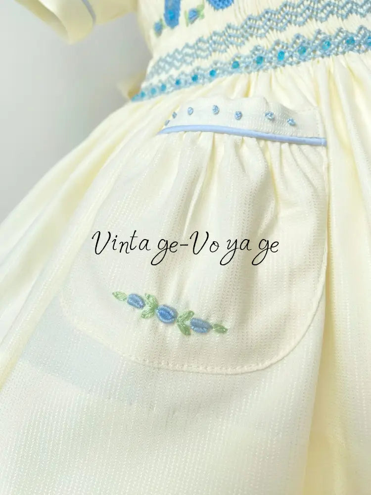 PRE-ORDER & GET IT NEXT WEEK! NEW LINA BALLERINA CREAM & BLUE HAND-SMOCKED DRESS & ACCESSORIES - Baby & Toddler Dresses