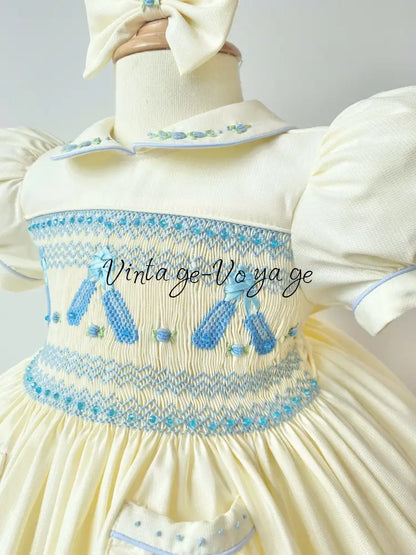 PRE-ORDER & GET IT NEXT WEEK! NEW LINA BALLERINA CREAM & BLUE HAND-SMOCKED DRESS & ACCESSORIES - Baby & Toddler Dresses