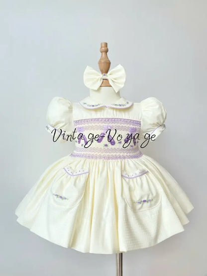 PRE-ORDER & GET IT NEXT WEEK! NEW LINA BALLERINA CREAM & LILAC HAND-SMOCKED DRESS & ACCESSORIES - 6M - Baby & Toddler