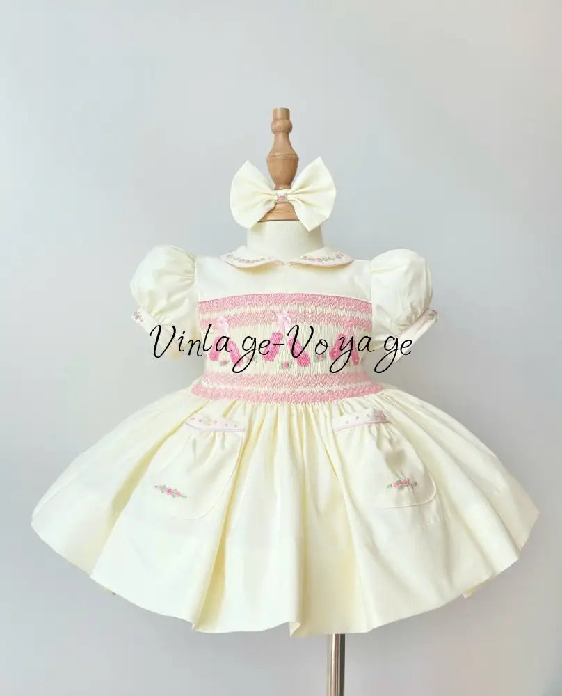 PRE-ORDER & GET IT NEXT WEEK! NEW LINA BALLERINA CREAM & PINK HAND-SMOCKED DRESS & ACCESSORIES - 6M - Baby & Toddler