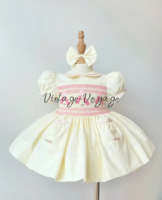 PRE-ORDER & GET IT NEXT WEEK! NEW LINA BALLERINA CREAM & PINK HAND-SMOCKED DRESS & ACCESSORIES - 6M - Baby & Toddler