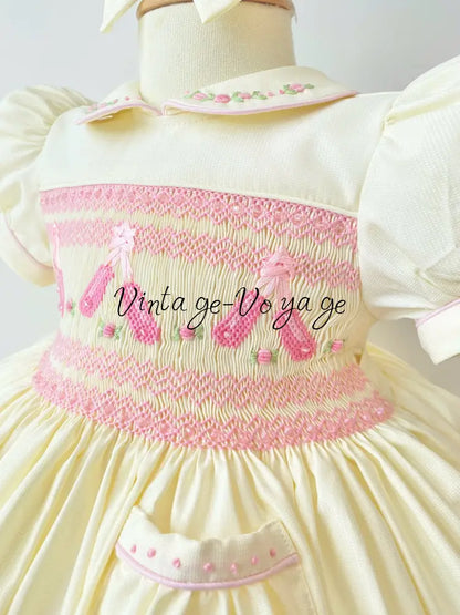 PRE-ORDER & GET IT NEXT WEEK! NEW LINA BALLERINA CREAM & PINK HAND-SMOCKED DRESS & ACCESSORIES - Baby & Toddler Dresses