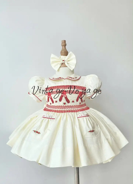 PRE-ORDER & GET IT NEXT WEEK! NEW LINA BALLERINA CREAM & RED HAND-SMOCKED DRESS & ACCESSORIES - 6M - Baby & Toddler