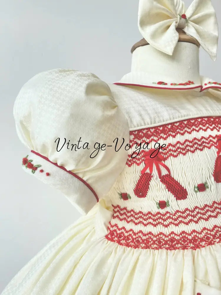 PRE-ORDER & GET IT NEXT WEEK! NEW LINA BALLERINA CREAM & RED HAND-SMOCKED DRESS & ACCESSORIES - Baby & Toddler Dresses