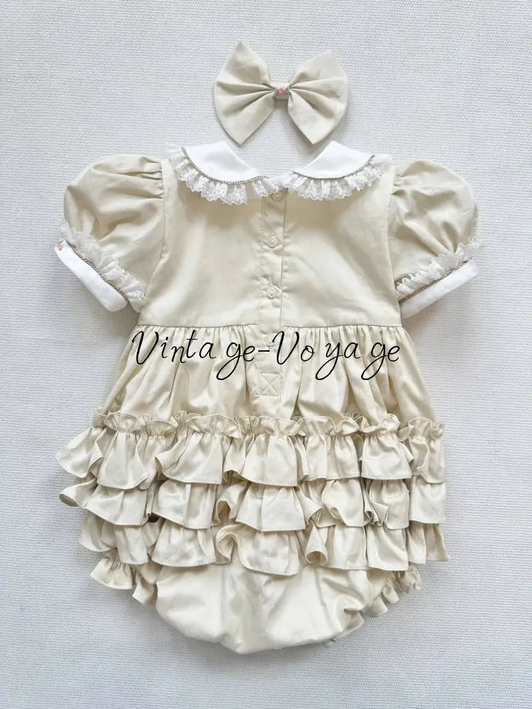 PRE-ORDER & GET IT NEXT WEEK‼️NEW😍MAGGIE👑BABY GIRLS CREAM HAND-SMOCKED ROMPER & ACCESSORIES🎀 - Baby & Toddler Outfits