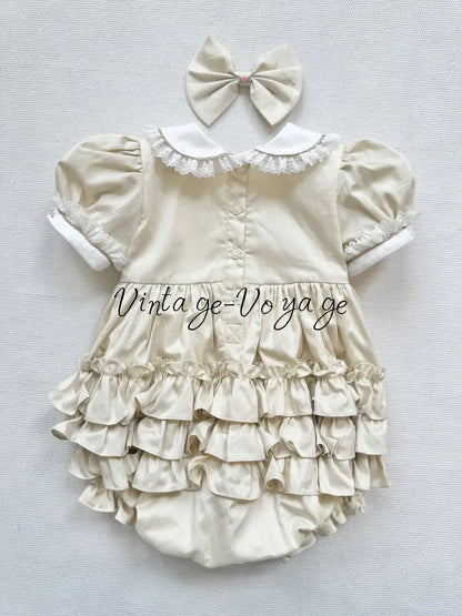 PRE-ORDER & GET IT NEXT WEEK‼️NEW😍MAGGIE👑BABY GIRLS CREAM HAND-SMOCKED ROMPER & ACCESSORIES🎀 - Baby & Toddler Outfits