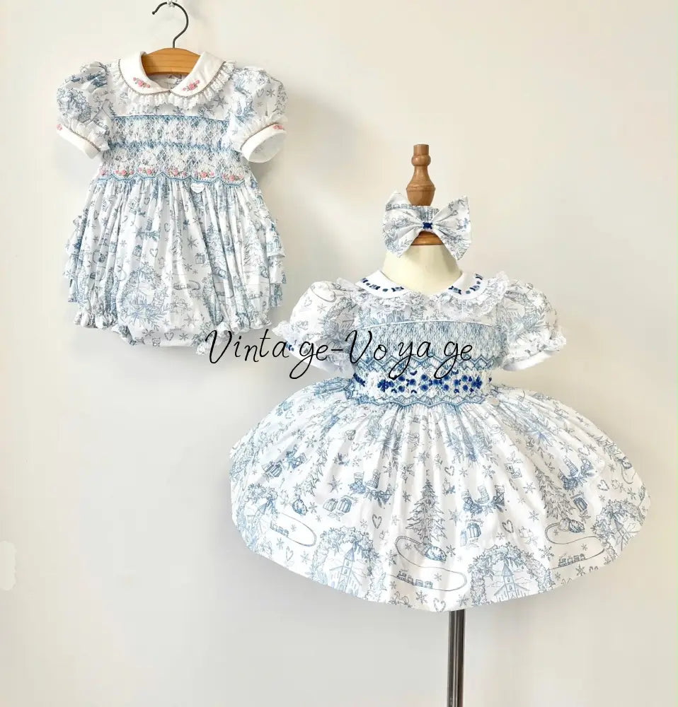PRE-ORDER & GET IT NEXT WEEK! NEW! MARGARET CUSTOM PRINTED HAND-SMOCKED DRESS & ACCESSORIES - Baby & Toddler Dresses