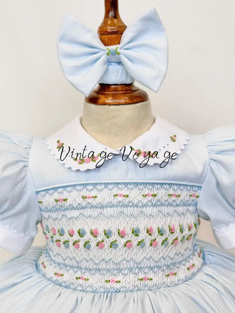 PRE-ORDER & GET IT NEXT WEEK‼️NEW🤩PALOMA BABY BLUE FRONT & BACK HAND-SMOCKED🧵🪡DRESS,PANTIES & BOWS🎀 Baby & Toddler